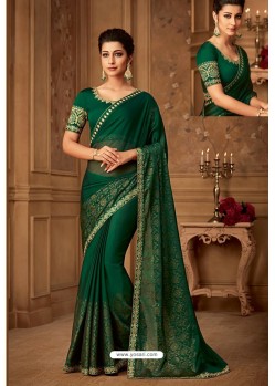 Dark Green Latest Designer Silk Party Wear Sari For Girls