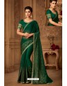 Dark Green Latest Designer Silk Party Wear Sari For Girls