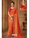 Orange Latest Designer Silk Party Wear Sari For Girls