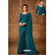 Teal Blue Latest Designer Silk Party Wear Sari For Girls