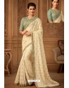 Off White Latest Designer Silk Party Wear Sari For Girls