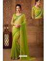 Parrot Green Latest Designer Silk Party Wear Sari For Girls