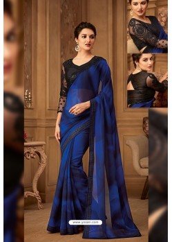 Royal Blue Latest Designer Silk Party Wear Sari For Girls