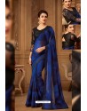 Royal Blue Latest Designer Silk Party Wear Sari For Girls