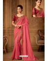 Peach Latest Designer Silk Party Wear Sari For Girls