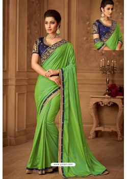 Green Latest Designer Silk Party Wear Sari For Girls