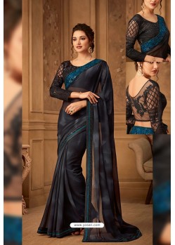 Black Latest Designer Silk Party Wear Sari For Girls