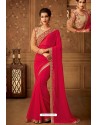 Red Latest Designer Silk Party Wear Sari For Girls