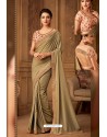 Beige Latest Designer Silk Party Wear Sari For Girls