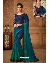 Navy Blue Latest Designer Silk Party Wear Sari For Girls