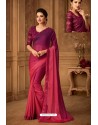 Wine Latest Designer Silk Party Wear Sari For Girls