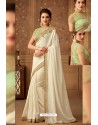 Off White Latest Designer Silk Party Wear Sari For Girls