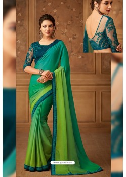 Aqua Mint Latest Designer Silk Party Wear Sari For Girls