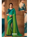 Aqua Mint Latest Designer Silk Party Wear Sari For Girls