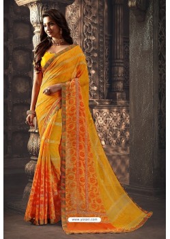 Yellow Designer Chiffon Casual Wear Sari