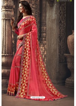 Peach Designer Chiffon Casual Wear Sari
