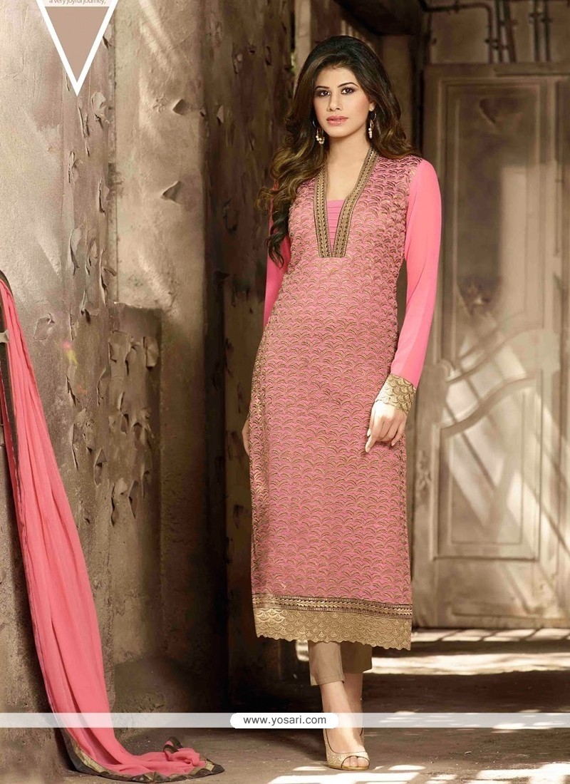 Stunning Pink Embroidery Work Pant Style Suit