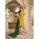 Yellow Georgette Satin Floral Worked Churidar Suit