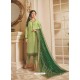 Green Georgette Satin Floral Worked Churidar Suit