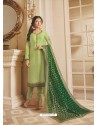 Green Georgette Satin Floral Worked Churidar Suit