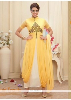 Classy Yellow Georgette And Net Anarkali Suit
