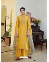 Yellow Cotton Silk Latest Palazzo Suit