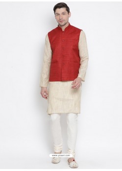 Off White Cotton Kurta Pajama For Men