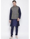 Navy Blue Cotton Kurta Pajama For Men