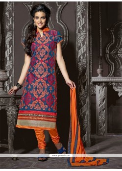Enthralling Blue Embroidery Work Churidar Suit