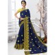 Navy Blue Designer Moss Chiffon Party Wear Sari