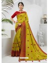 Parrot Green Designer Moss Chiffon Party Wear Sari