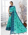 Sky Blue Designer Moss Chiffon Party Wear Sari