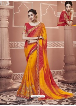 Yellow Designer Georgette Party Wear Sari