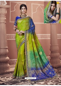 Parrot Green Designer Georgette Party Wear Sari