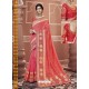 Dark Peach Designer Georgette Party Wear Sari