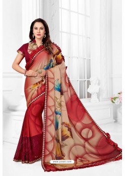 Red Designer Party Wear Fancy Sari