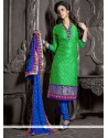 Embellished Green Chanderi Cotton Churidar Suit