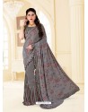 Grey Fancy Designer Party Wear Lycra Sari
