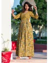 Partywear Designer Yellow Pure Maslin Gown