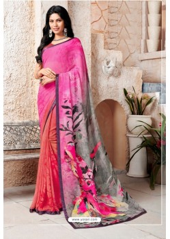Hot Pink Designer Casual Wear Georgette Sari