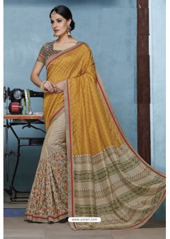 Mustard Designer Party Wear Silk Sari