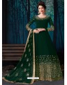 Dark Green Heavy Embroidered Faux Georgette Designer Anarkali Suit