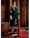 Dark Green Heavy Embroidered Georgette Designer Straight Salwar Suit