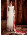 Off White Heavy Embroidered Georgette Designer Straight Salwar Suit