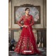 Red Heavy Embroidered Designer Net Anarkali Suit