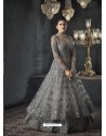 Dull Grey Designer Party Wear Net Gown for Girls