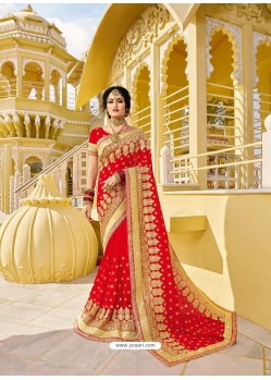 Stunning Red Designer Bridal Wear Wedding Sari