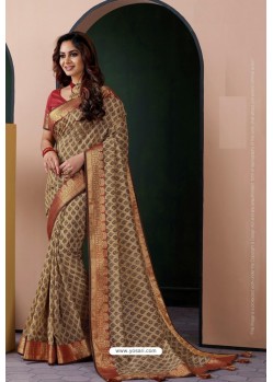 Beige Designer Casual Wear Silk Sari