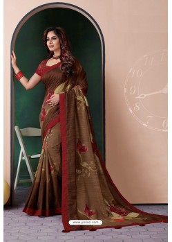 Coffee Designer Casual Wear Silk Sari