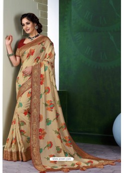 Beige Designer Casual Wear Silk Sari